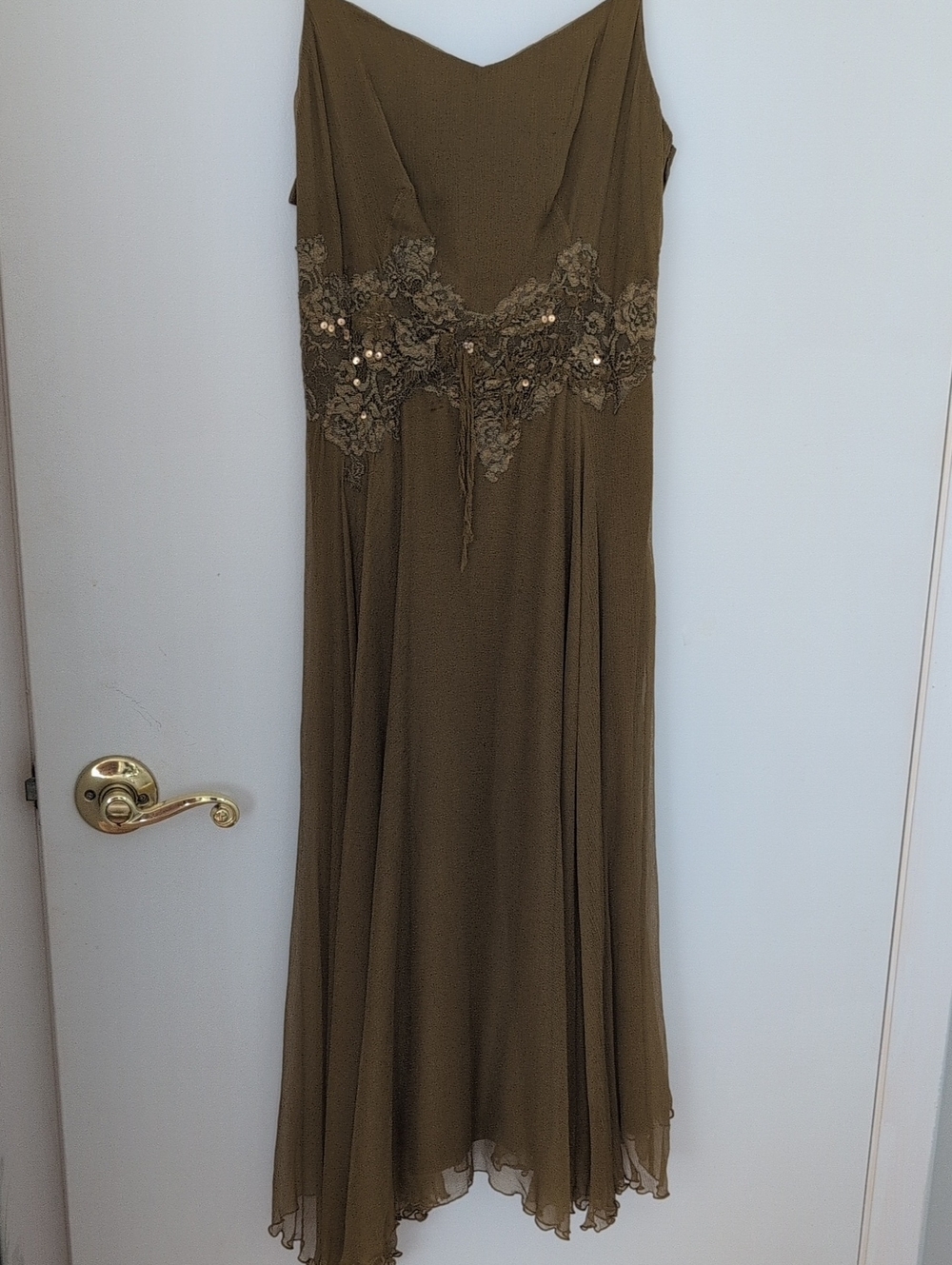 Olive Green Embroidered Evening Dress - Women
